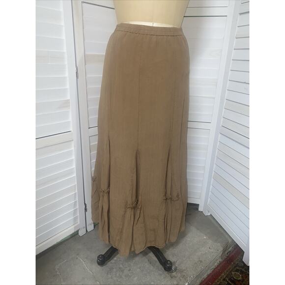 Coldwater Creek Tan Khaki Maxi Skirt Autumn Bohemian Boho Lined Sz Medium - Picture 1 of 7